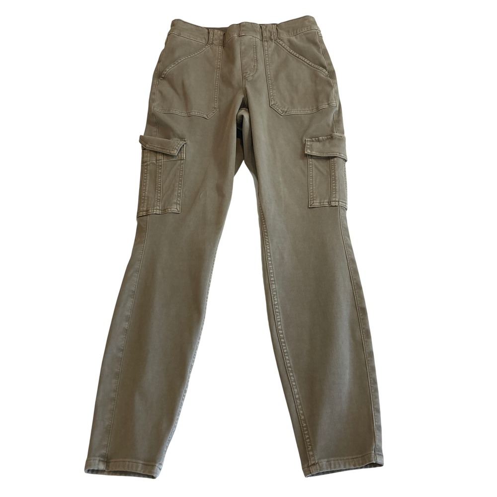 Spanx Stretch Pants Women Large 27x27.5 Twill Cargo Skinny Olive Green Pull On